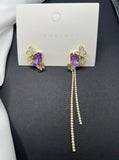 AndQ Purple Zircon Dancing Butterflies A-B type Tassel Stud Earrings