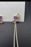 AndQ Purple Zircon Dancing Butterflies A-B type Tassel Stud Earrings