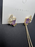 AndQ Purple Zircon Dancing Butterflies A-B type Tassel Stud Earrings