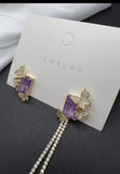 AndQ Purple Zircon Dancing Butterflies A-B type Tassel Stud Earrings