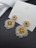 AndQ Handmade Weaving Shinny Flower Pendant Earrings