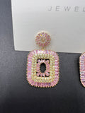 AndQ Pink and Light Yellow Classic Square Zircon Embedded Earrings