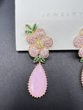 AndQ Pink Flower Zircon Micro Embedded and Opal Earrings