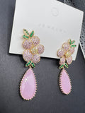 AndQ Pink Flower Zircon Micro Embedded and Opal Earrings