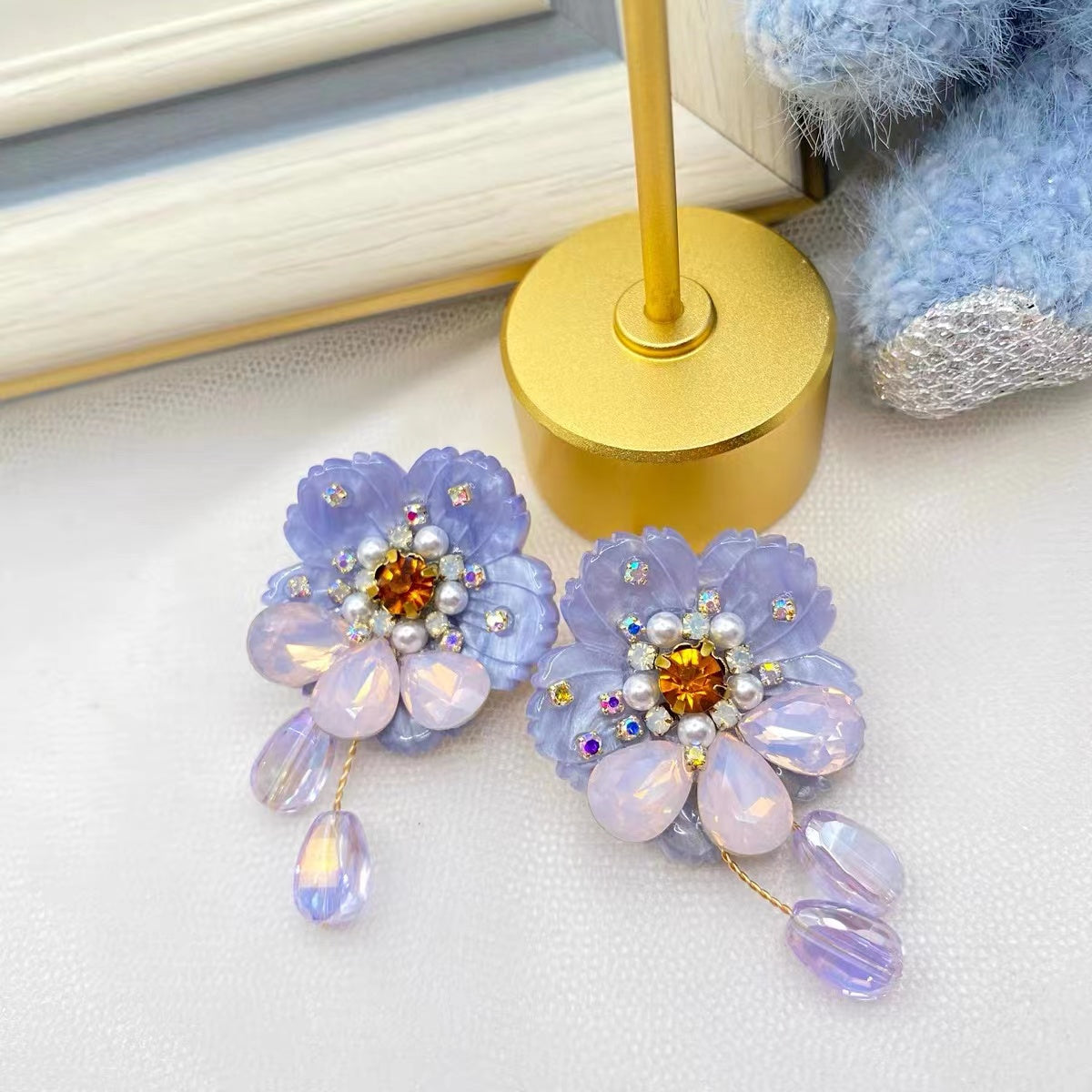 AndQ【Neverland】Fairy Handmade Purple Flowers Earrings
