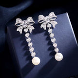 AndQ【Sweet Princess】Bowknot Hearts Drop with Pearls Earrings