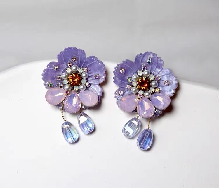 AndQ【Neverland】Fairy Handmade Purple Flowers Earrings