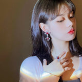 AndQ【Sweet Hearts】Double Knot bows Hearts Zircon Drop Earrings